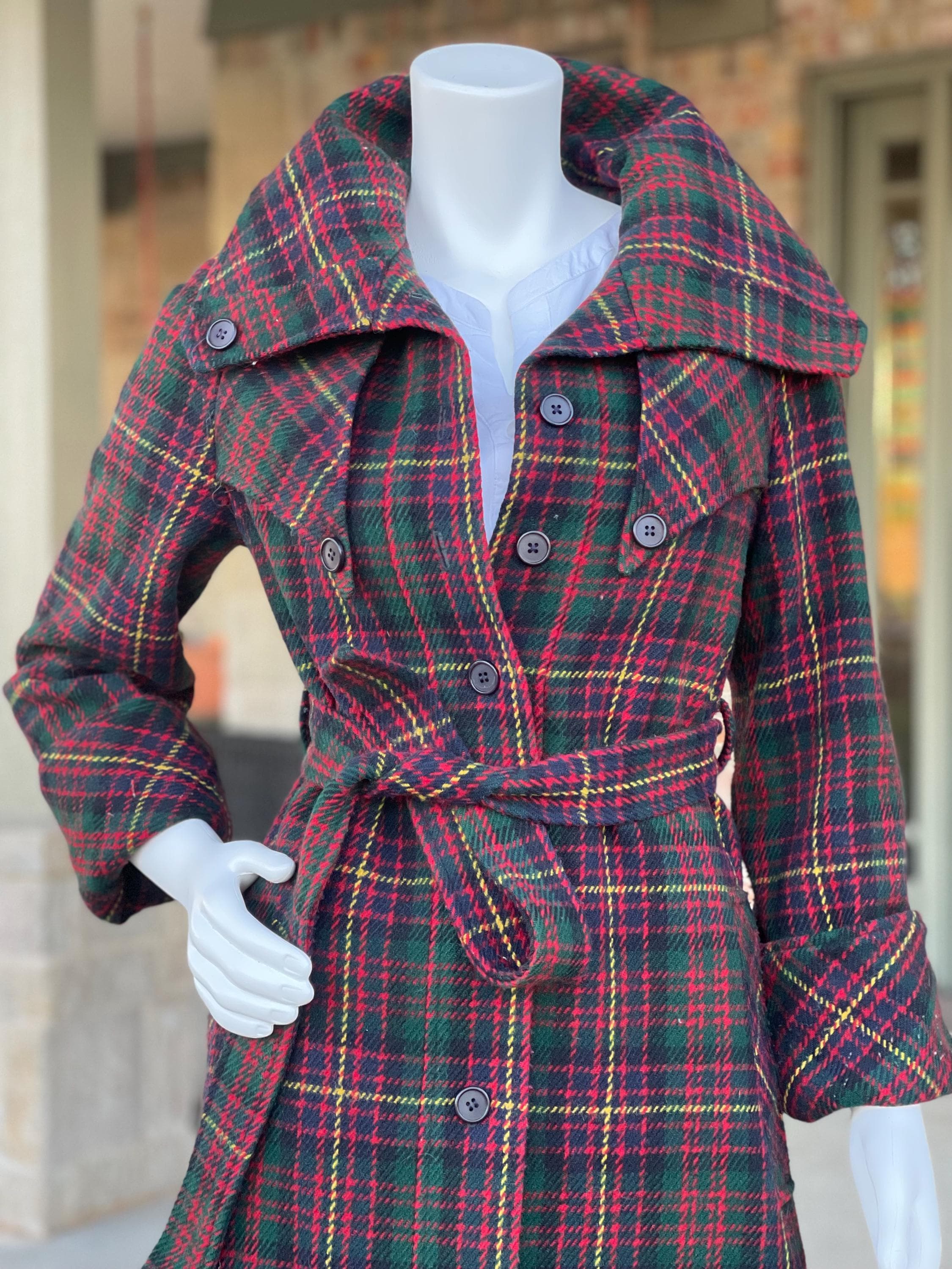 Vintage 70s Plaid Wool Belted Trench Coat - S/M - Etsy