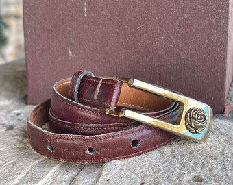 Vintage Anne Klein Calderon Leather Belt: Gold Rose Buckle  display picture 1