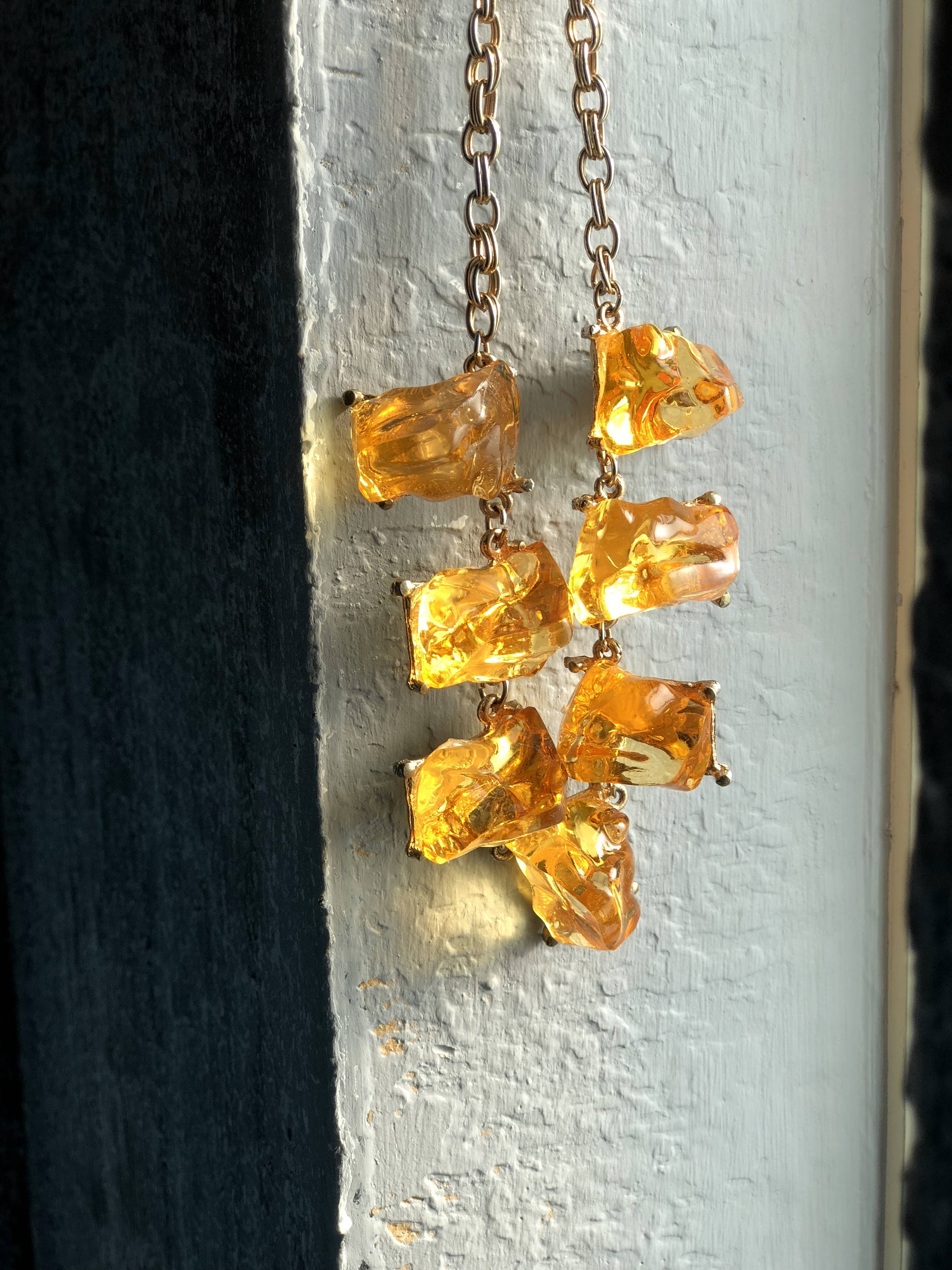 Vintage Lucite Necklace 1960s, Unique Rare Chunky Golden