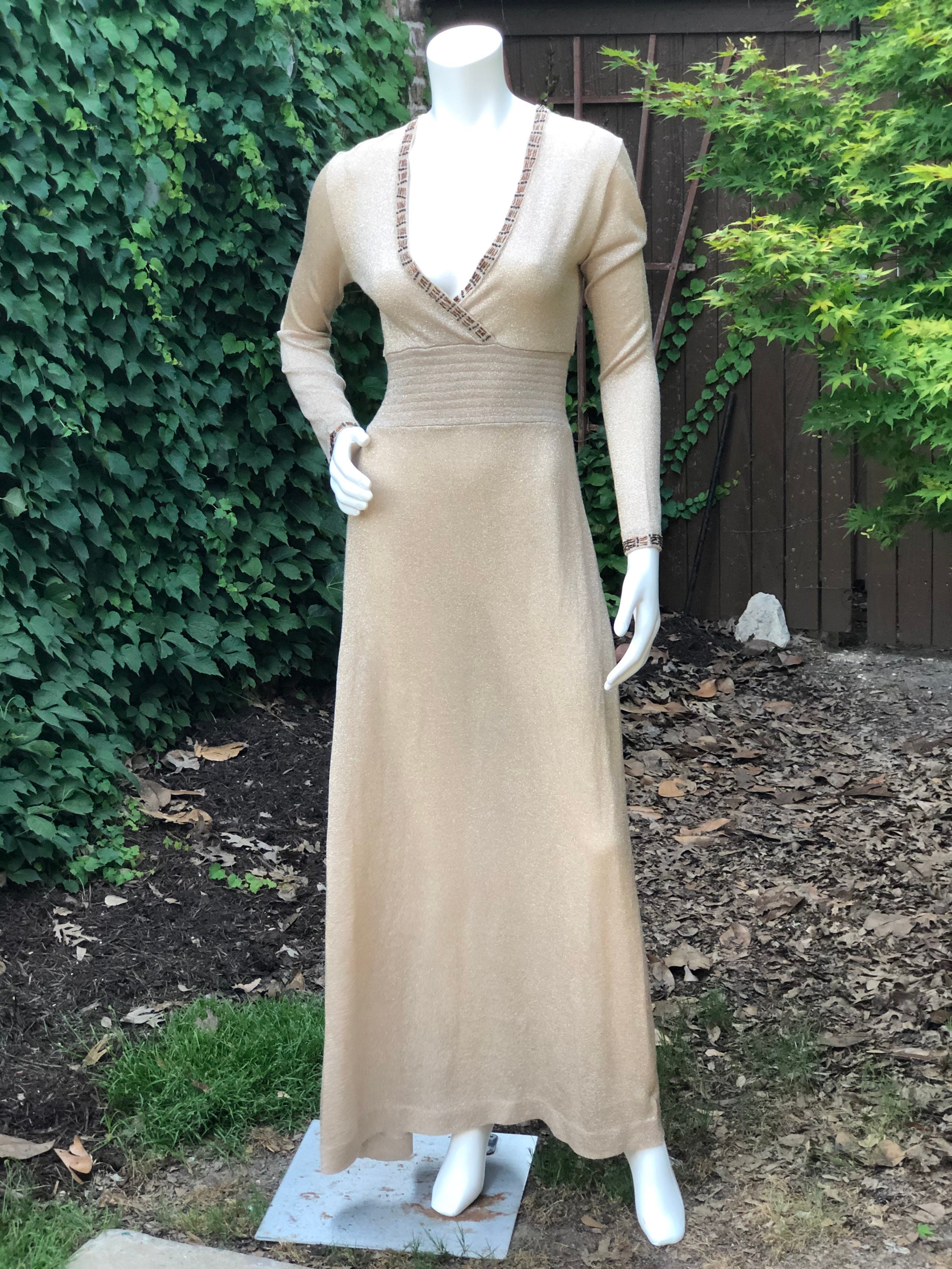 Vintage Gold Maxi Dress 70s Cocktail Dress Sexy Bodycon Gold -  Finland