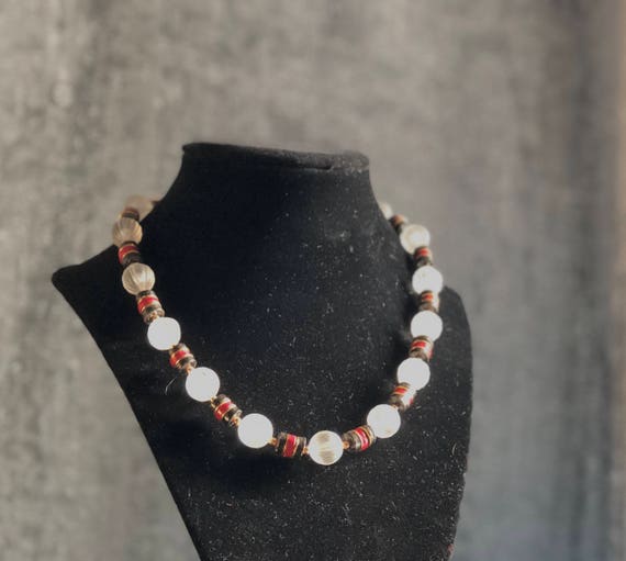 Vintage Japanese Necklace, Frosted Lucite Beads, … - image 2