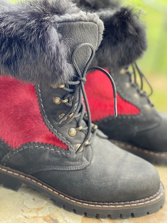 Vintage Sorel Snow Boots, Red Calfskin, Black Rab… - image 4