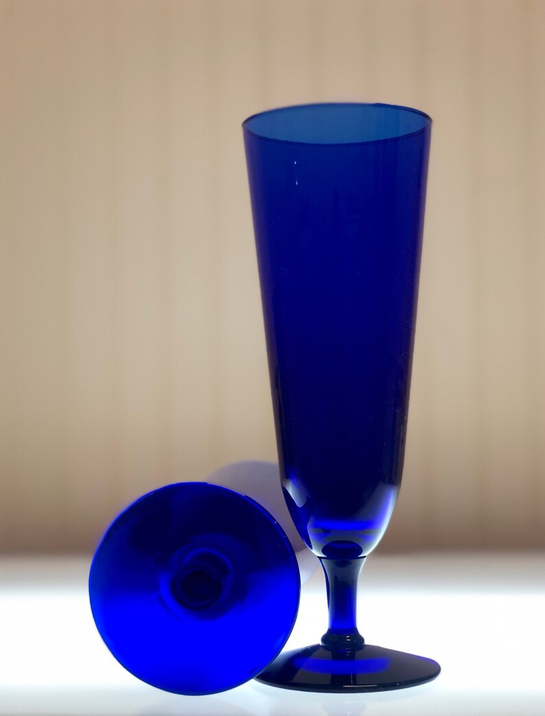 Vintage Cobalt Blue Glass Stemware Footed Blue Beer Glasses Etsy