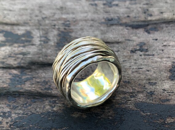 Sterling Silver Brutalist Ring, Bohemian Designer… - image 4