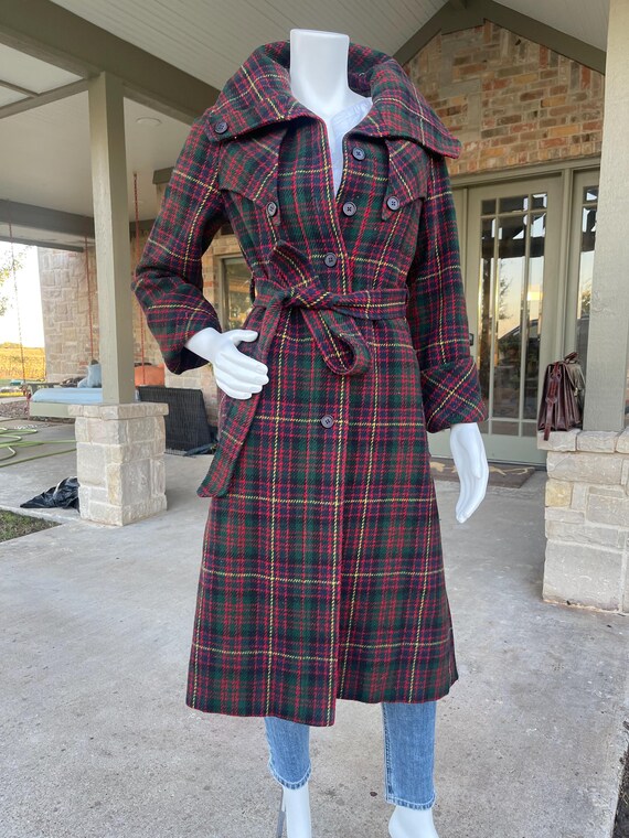 Vintage 70s Plaid Wool Belted Trench Coat - S/M - Etsy