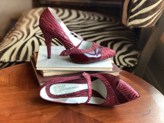 70s Designer Shoes, burgundy heels, Pin Up Shoes,… - image 1