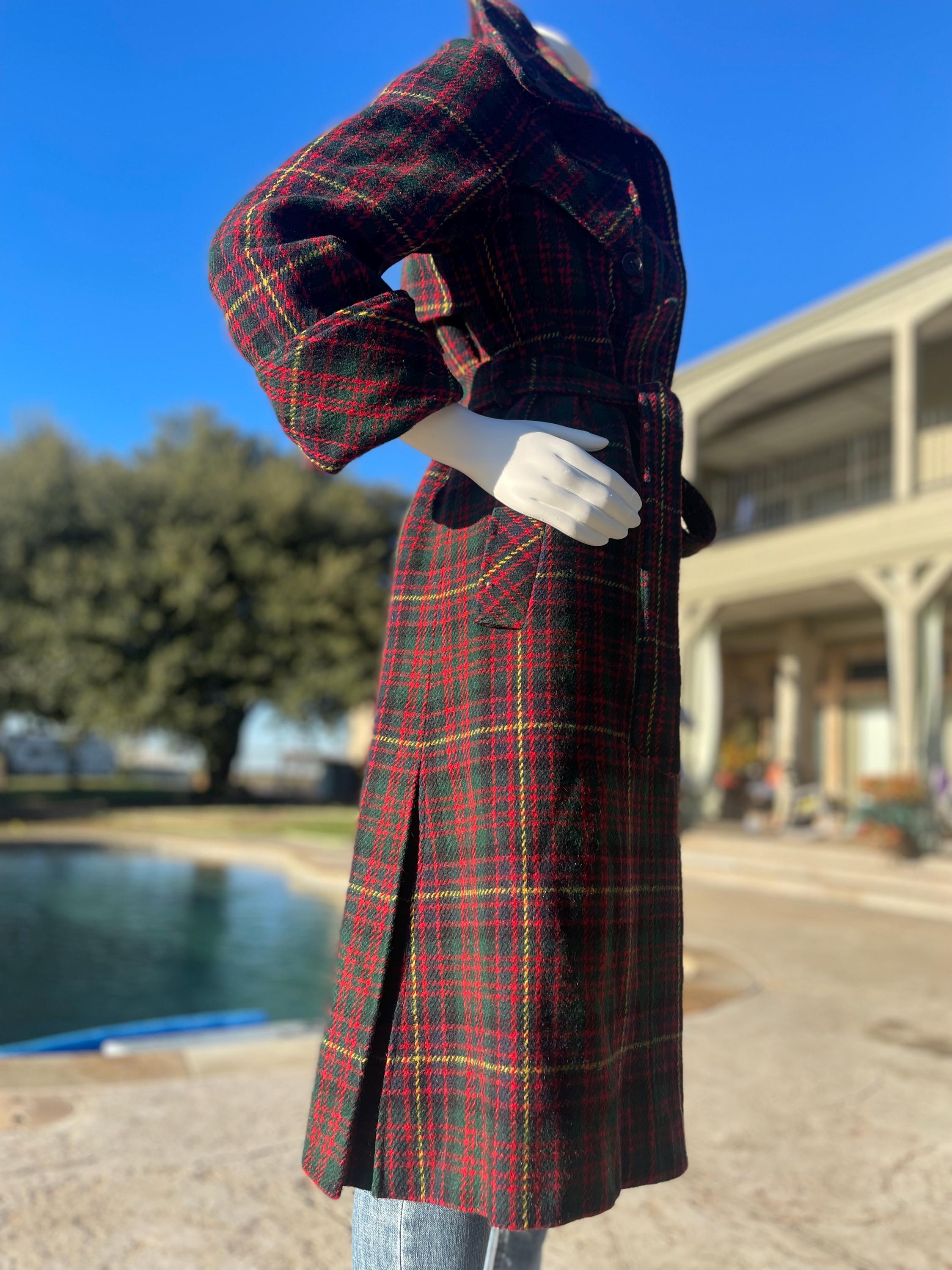 Vintage 70s Plaid Wool Belted Trench Coat - S/M - Etsy