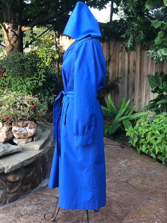 Vintage Blue Trench Coat, Cottagecore Hooded Jack… - image 6