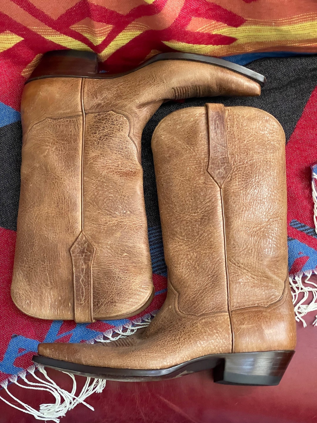 Custom Texas Cowboy Boots JB Hill, Brown Deerskin Stacked Heel Boots