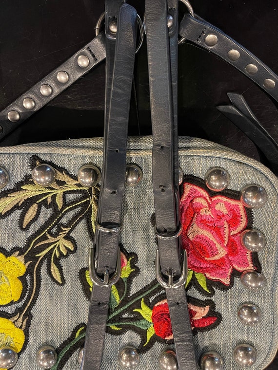 Denim Cross Body Purse, Floral Embroidered Patche… - image 10