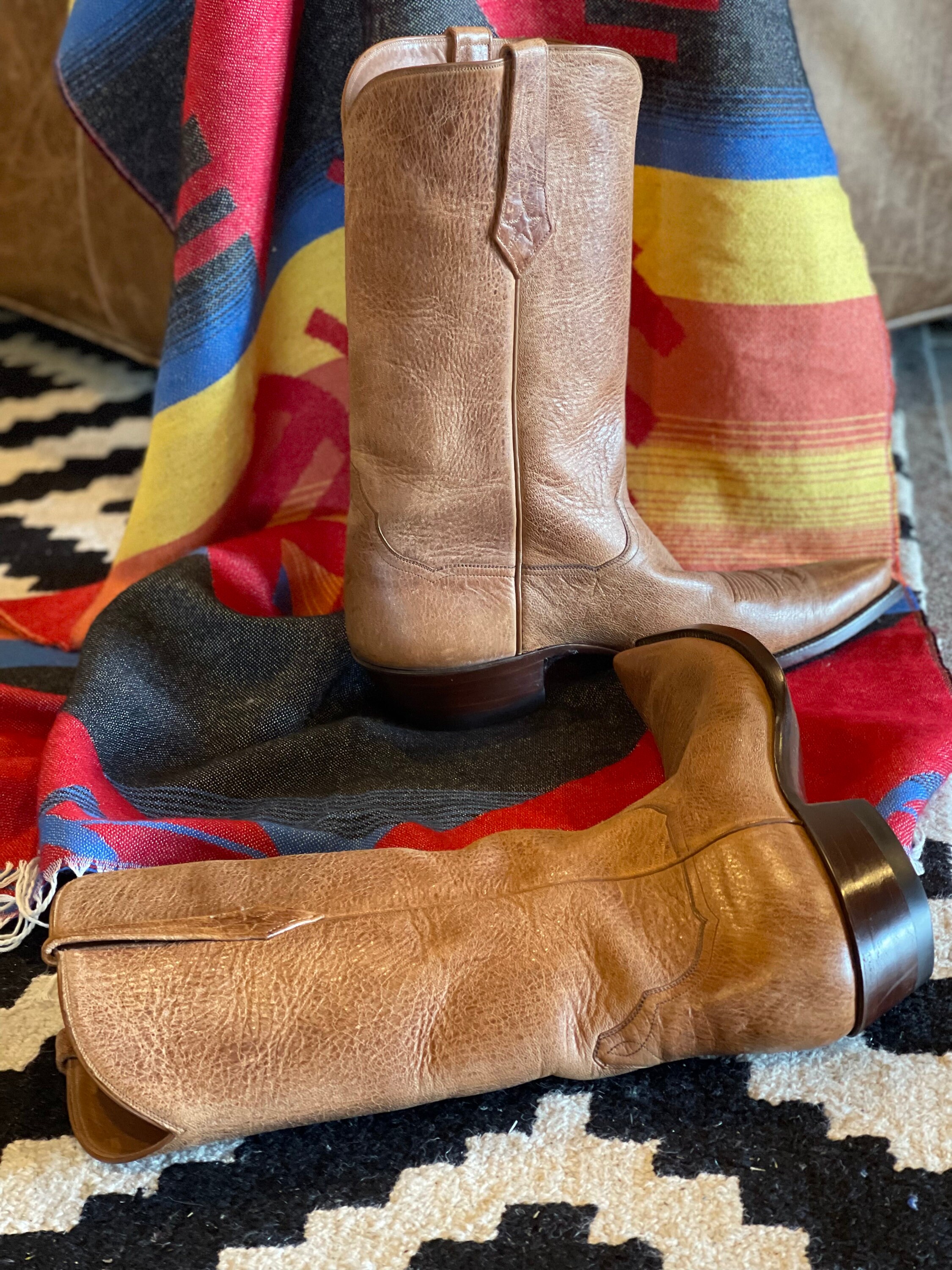 Custom Texas Cowboy Boots JB Hill Brown Deerskin Stacked Heel Etsy