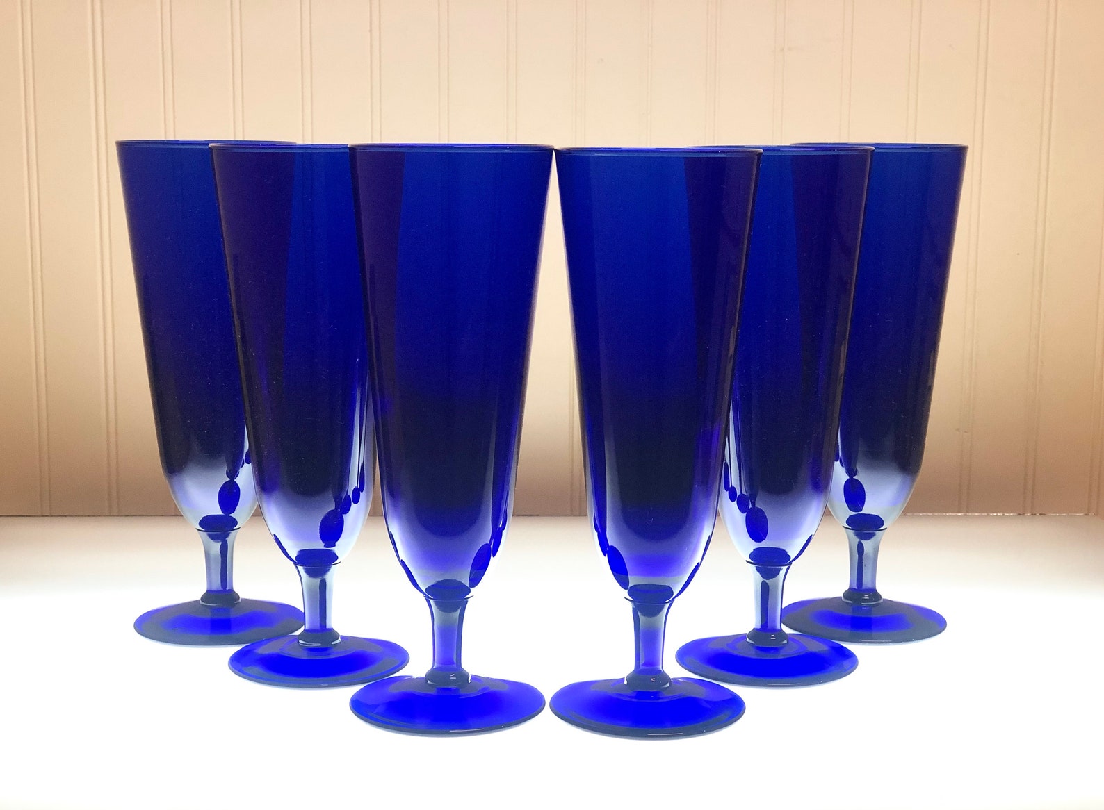 Vintage Cobalt Blue Glass Stemware Footed Blue Beer Glasses Etsy