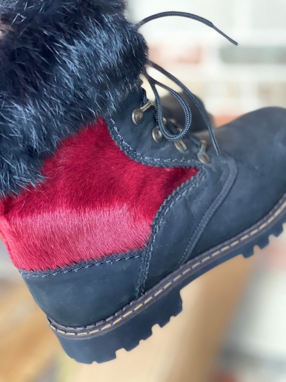 Vintage Sorel Snow Boots, Red Calfskin, Black Rab… - image 2