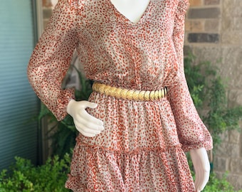 Long Sleeve Fit & Flare Mini Dress, Dressy Boho, Size S