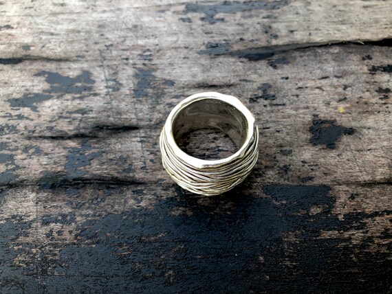 Sterling Silver Brutalist Ring, Bohemian Designer… - image 6