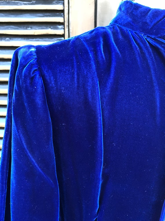 Vintage Royal Blue Velvet Dress, Empire Waist, Floor … Gem