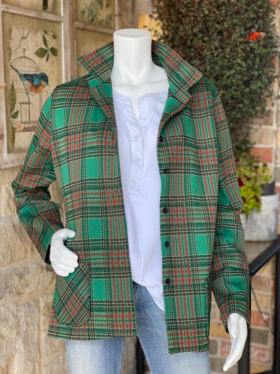Authentic 60s Polyester Jacket, Bright Green Red … - image 5