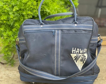 Vintage Navy Vinyl Duffel Bag with Wheels