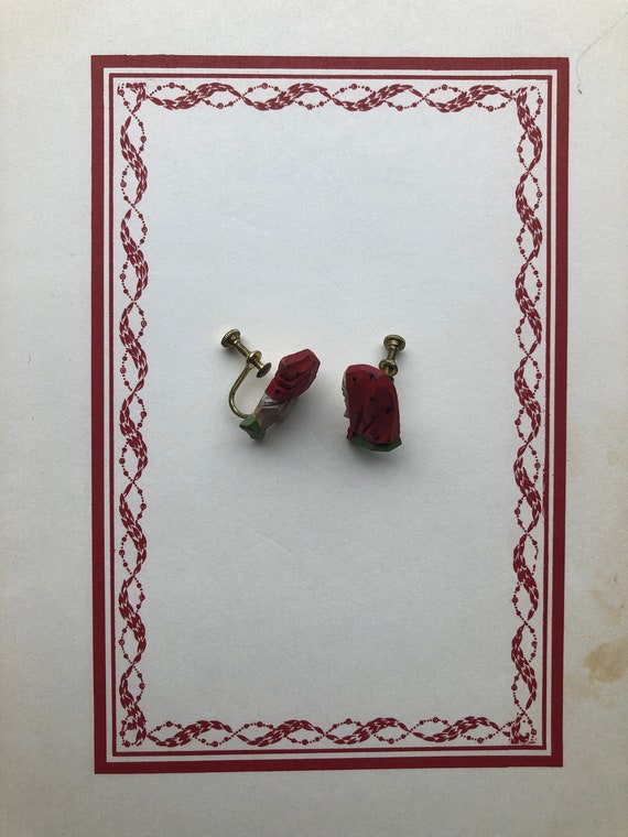 Vintage Folk Art Carved Wooden Earrings, Souvenir… - image 6
