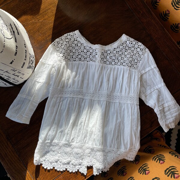 Blush Cotton Blend Sheer Crochet Det Blouse