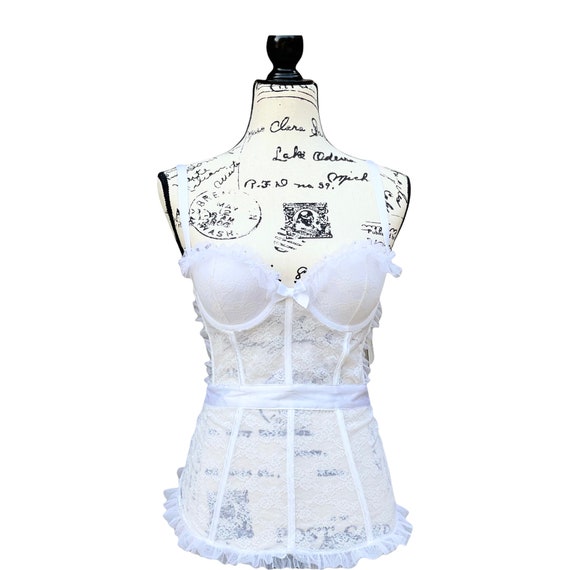 Victorias Secret White Lace Bustier, French Maid Cosplay, Retro