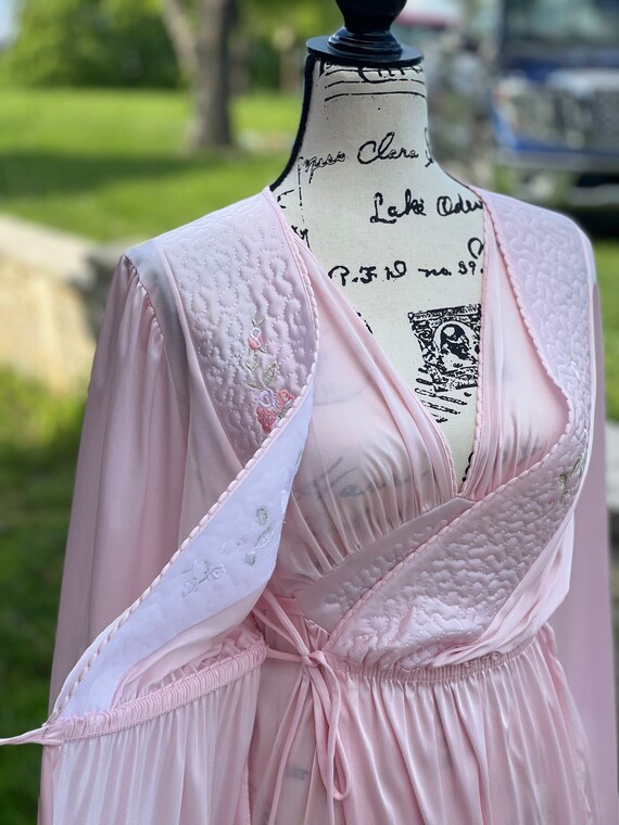 Vintage Pink Night Gown Robe, Old Hollywood Style… - image 5