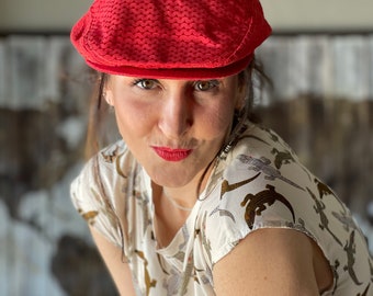 Vintage Red Newsboy Cap: 60s Snap Brim Golf Hat - Etsy display picture 1