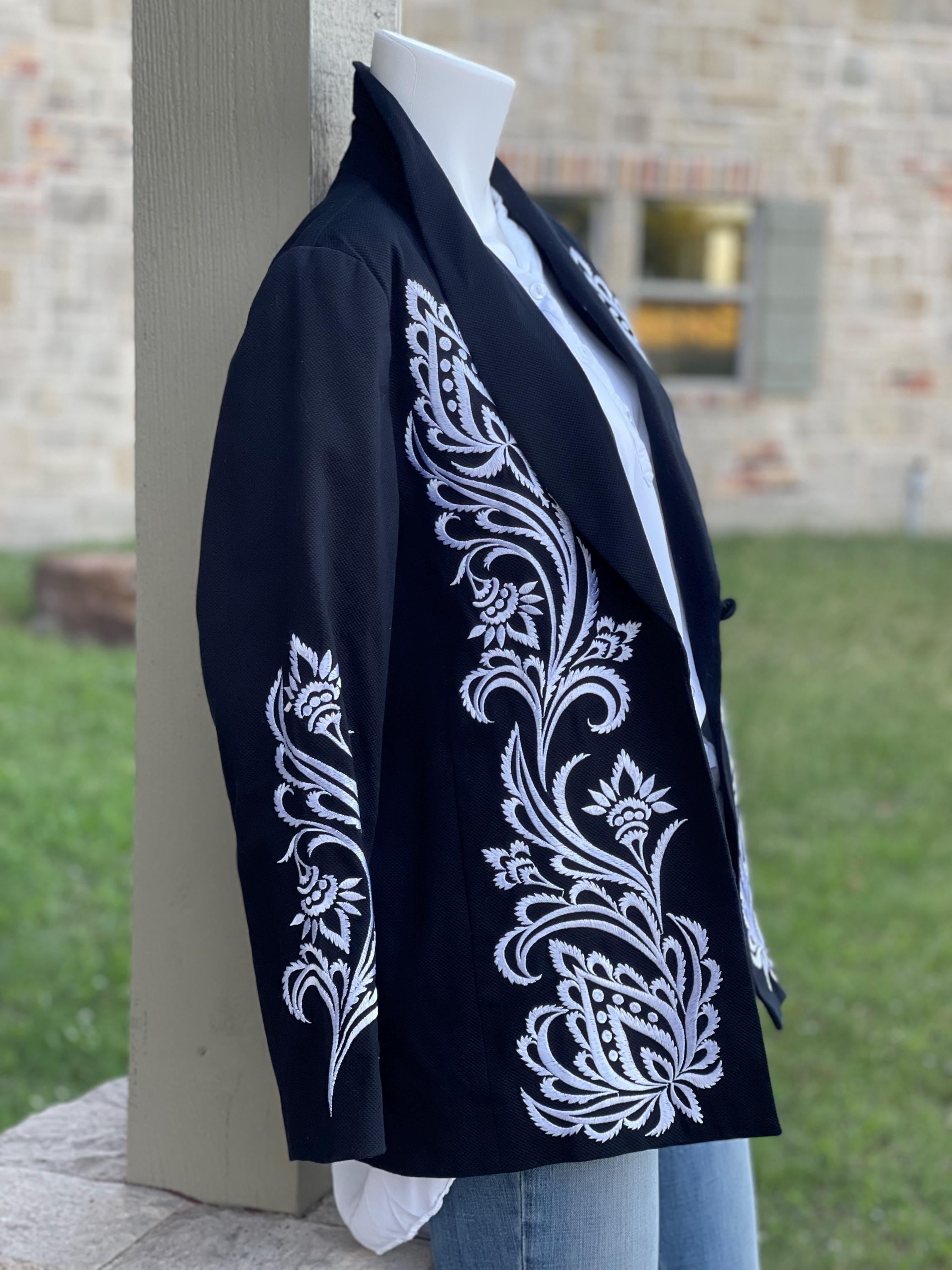 Embroidery Black and White Blazer by Bob Mackie, Designer