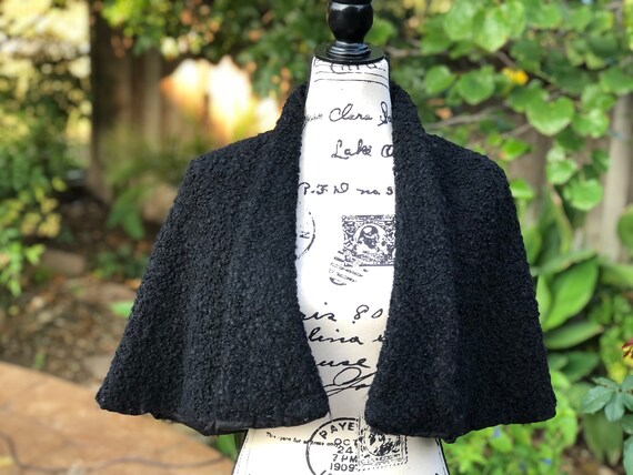 Vintage Black Shrug, Fully Lined Capelet, Cropped