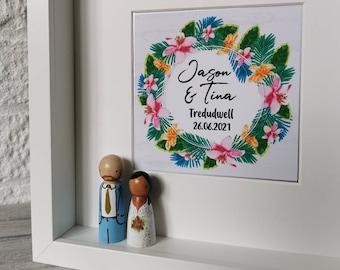 Personalised Wedding Peg Doll Frame - unique wedding gift, custom wedding present, personalised wedding, wedding cake toppers, peg doll cake