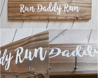 Wooden Medal Hanger - medal hooks, medal display, personalised medal hanger, custom medal display, run daddy run, medal holder, Run medal