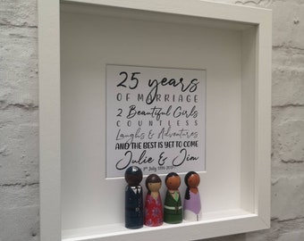 Personalised Peg Doll Frame - custom family gift, framed peg dolls, unique gift, wedding gift, unique birthday present, custom framed family