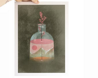 Serene Bottle Print - A3/A4 - Japanese - Peaceful - Garden - Chalk Palette - Calming Art