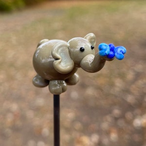 Plant stake, fairy garden accessories, garden decor, plant accessories, Lampwork plant stake, Elephant art, Elephant lover gift