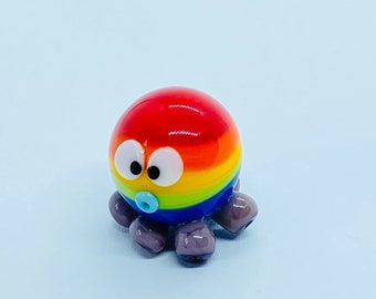 Miniature octopus, Octopus art, Octopus figurine, Glass octopus, Octopus lover gift, Handmade lampwork, Rainbow, Pride Art, Gay Pride