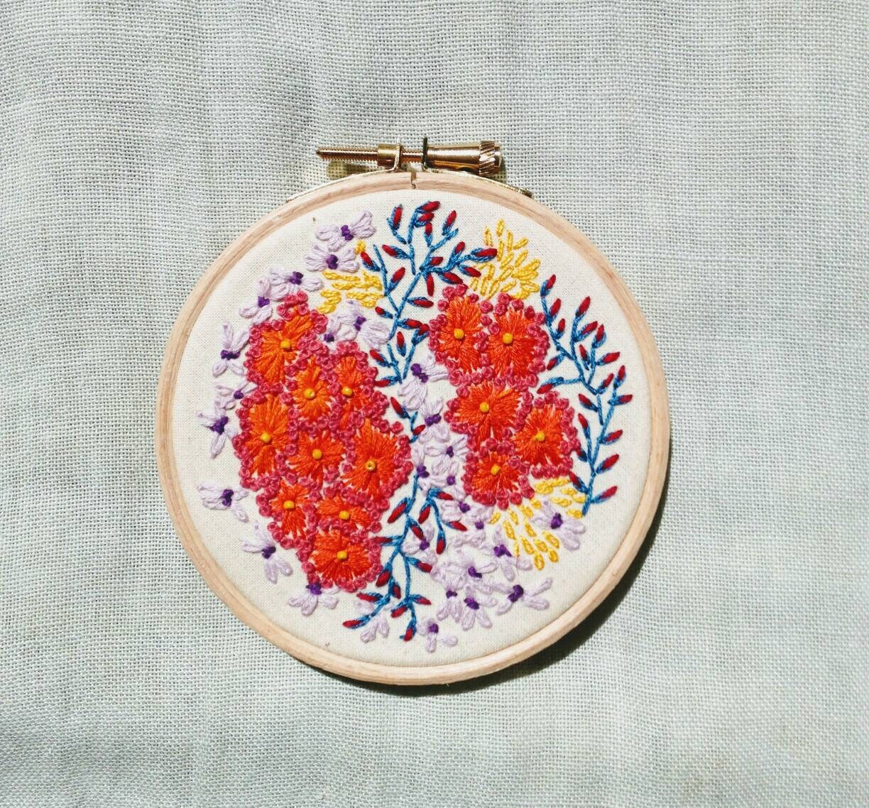 Bright Colorful Flower Bouquet Embroidery Hand-stitched Framed Wall Art Bright Colorful Flower Bouquet Embroidery Hand-stitched Framed Wall Art