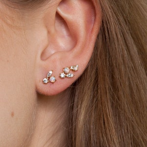 Opal Sterling Silver Stud Earrings, Dainty Small Silver Jewelry, Marquise Tiny Cartilage Minimalist Post Studs, Gift For Friend