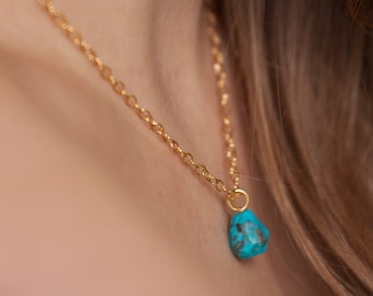 Raw Natural Howlite Turquoise Silver Necklace, Turquoise Gold Jewelry, Crystal December Birthstone Jewellery, Mothers Day Gift For Friend
