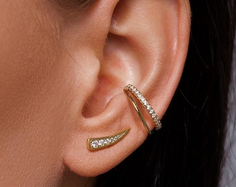 Gold Silver Ear Cuff, Double Cuff Earrings, No Piercing Silver Ear Wrap, Minimalist Ear Cuffs, Gifts For Her