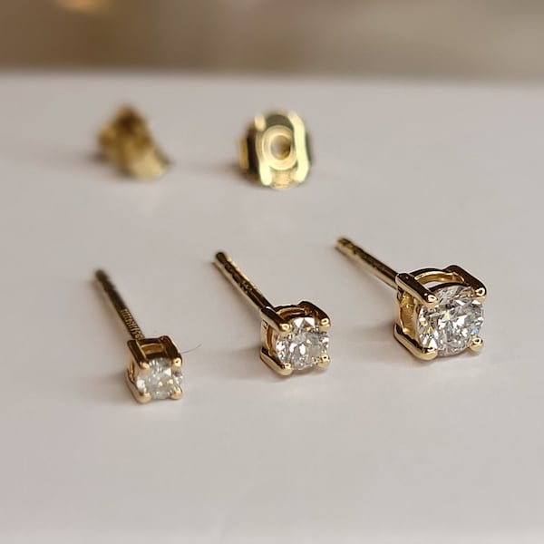 CERTIFIED 14K Solid Gold Diamond Stud Earrings, G-H Diamond Minimalist Studs, Wedding Bridal Diamond Jewelry, Mens Earrings, Gift For Her