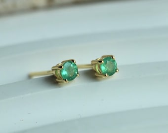 3mm Natural Emerald Sterling Silver Stud Earrings, Green Crystal Studs, May Birthstone Jewelry