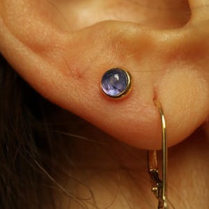 Natural Tanzanite Gold Vermeil Stud Earrings, Gemstone Blue Crystal Silver Studs For Women, December Birthstone Christmas Gift For Wife