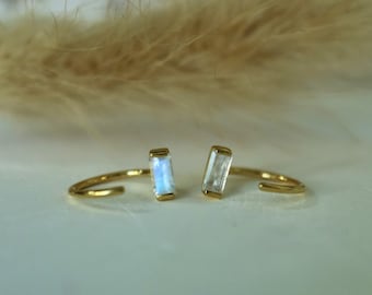 Orecchini A Cerchio Huggie A Cuore Con Pietra Di Luna - Argento Placcato Per Donna K35A - Foto 3