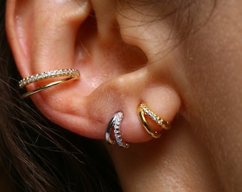 Double Huggie Hoop Earrings, Silver Single Earring, Dainty Cartilage Hoops, Minimalist Small Huggie Earrings, Gifts For Friend