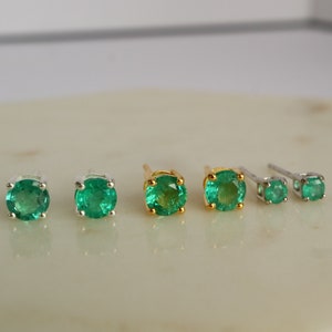 100% Genuine Zambian Emerald Sterling Silver Stud Earrings, Emerald May Birthstone Gemstone Jewelry, Minimalist Green Crystal Cartilage Stud