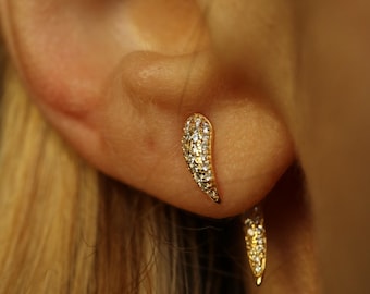 Boucles d'oreilles cloutées en argent sterling - Boucles d'oreilles modernes et amusantes en or à l'avant et à l'arrière