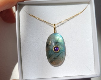 Labradorite Statement Gold Filled Pendant Necklace, Crystal Gemstone Jewelry,Amethyst Necklaces For Women, Birthstone Jewellery,Gift For Her