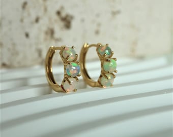 Ethiopian Opal Huggie Earrings, Opal Hoops, Genuine Opal Jewelry, Gemstone Earrings For Women, October Birthstone Crystal Jewelry