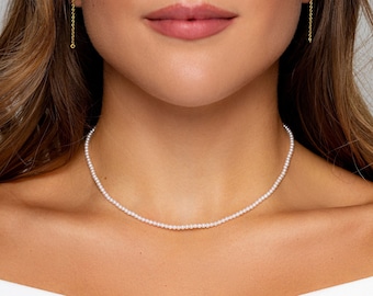 18K Gold Pearl Choker Necklace, Freshwater Akoya Small Round 2.5-3 mm Pearl Necklace, Bridal Wedding Pearl Jewelry, Tiny Pearl Choker