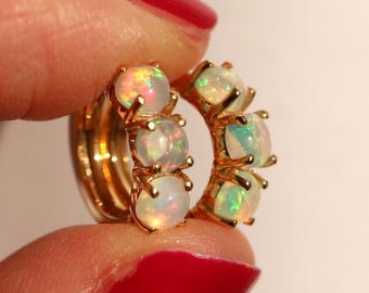 Ethiopian Opal Silver Hoop Earrings: 14K Gold Vermeil Sterling Silver Huggies - October Birthstone